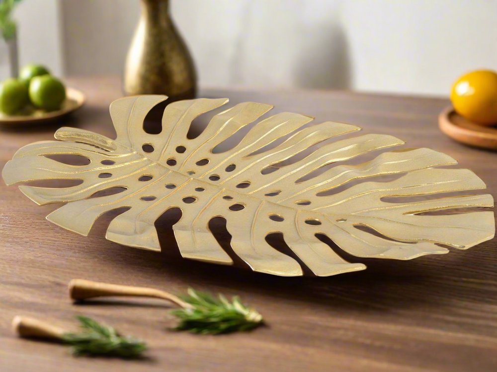 Libra interiors gold leaf platter serving plate 