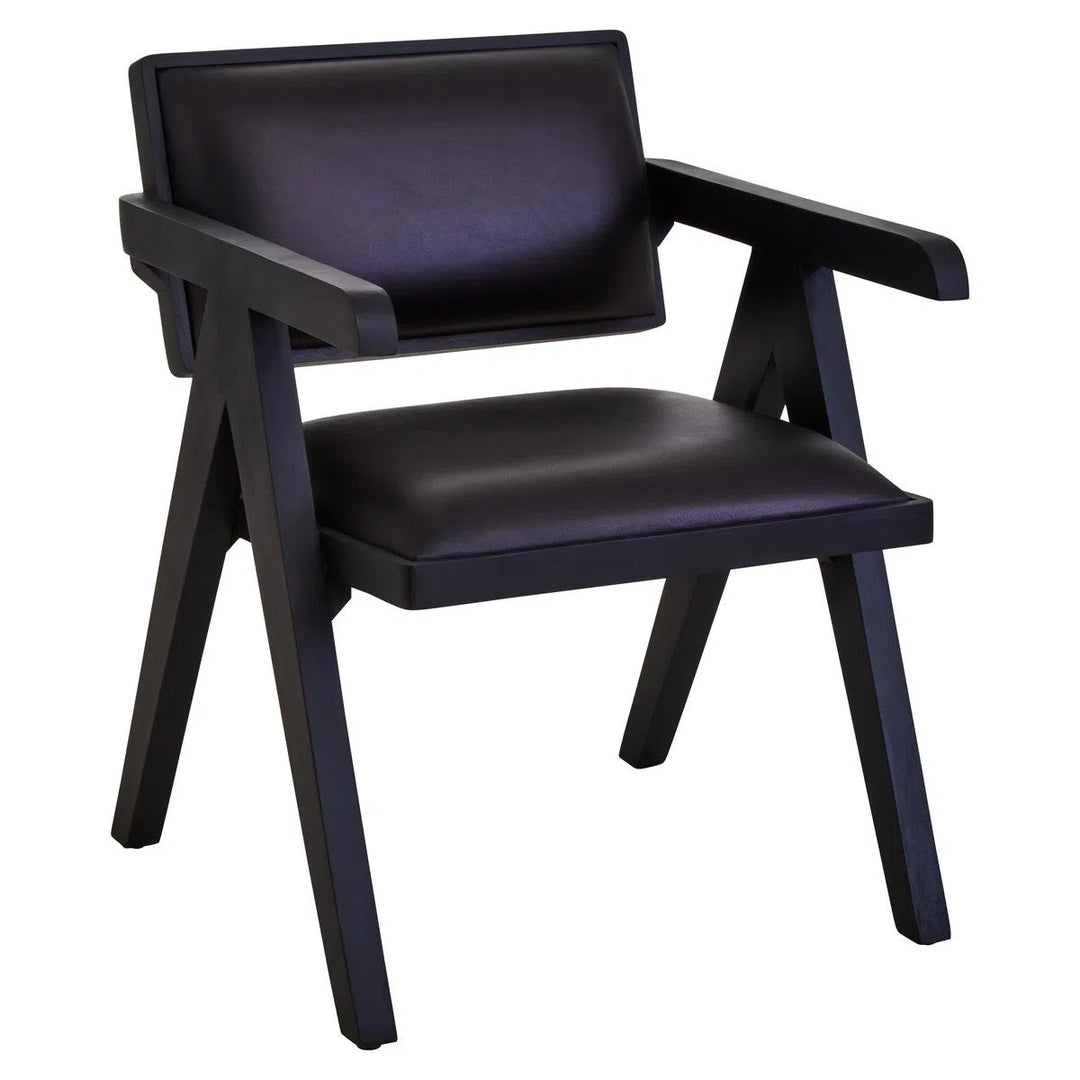 Beaumonde's Buffer Black Leather Armchair With Wood Frame