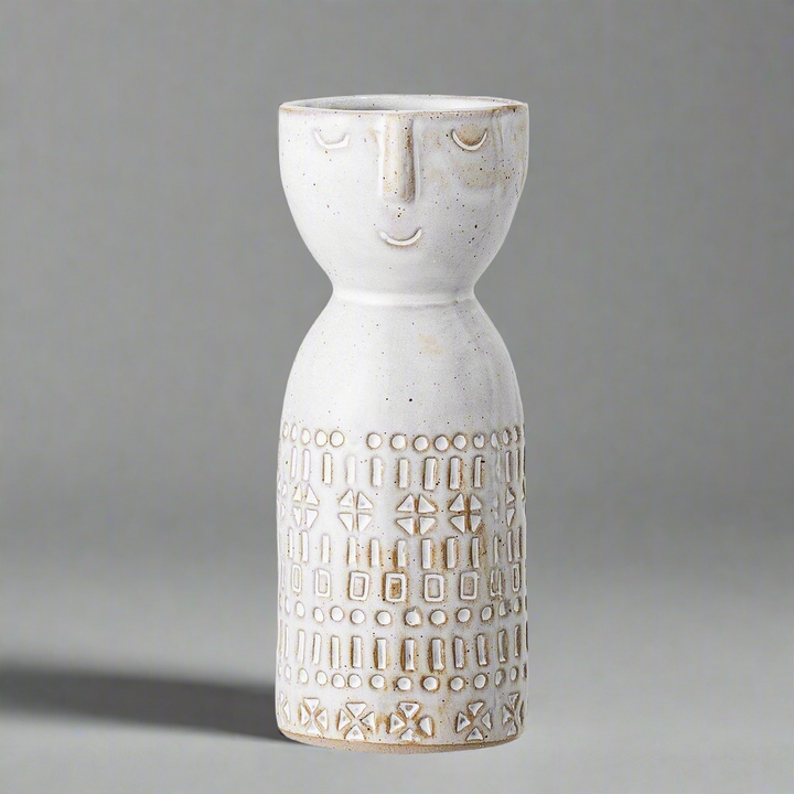 Embla Scooped Face White Ceramic Vase