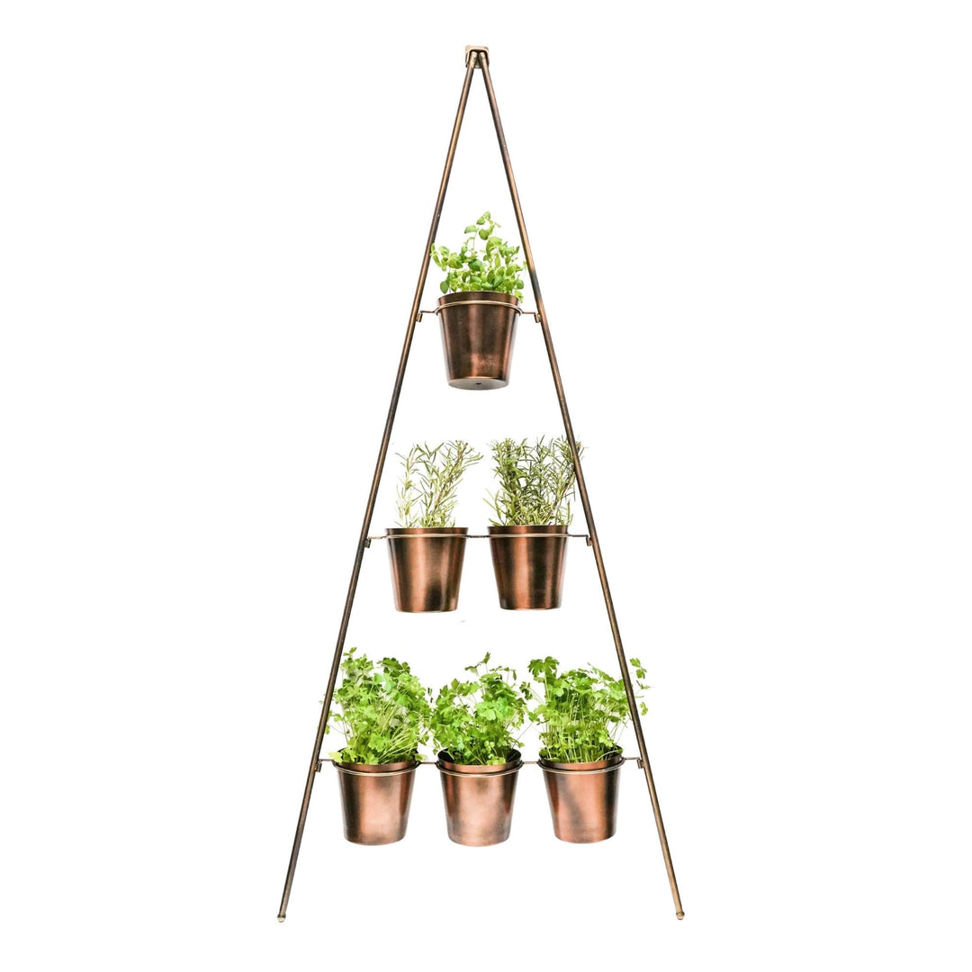 Outdoor Vertical Gold Metal Wall Plant Stand with Planters