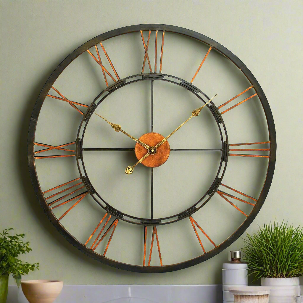 Large Metal Skeletal Wall Clock