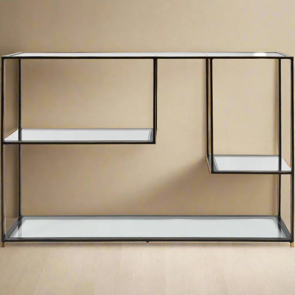 Beaumonde Home Delano Gilded Bronze Metal and Glass Console Table-Beaumonde