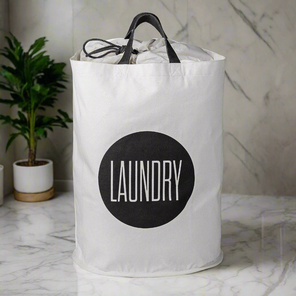 Collapsable Laundry Bag - Natural/Black