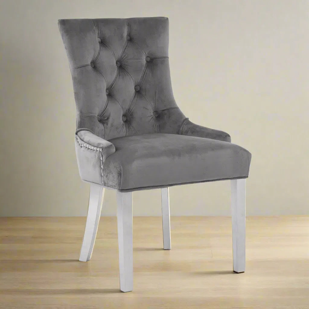Beaumonde Home Berkeley Grey Velvet Dining Chair-Beaumonde
