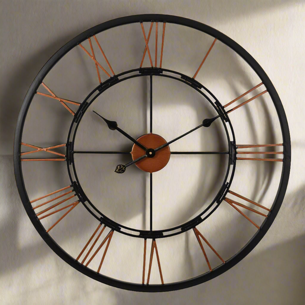 Large Metal Skeleton Wall Clock Black 70cm