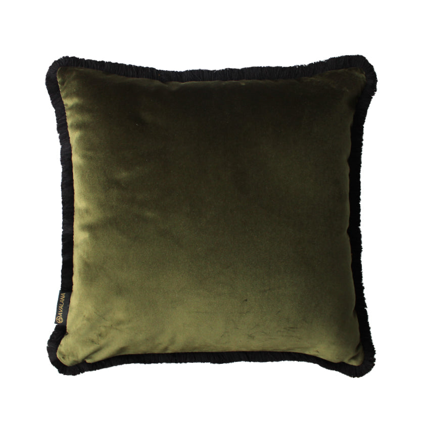 Avalana Ring Tailed Lemur Fringe Velvet Cushion-Beaumonde