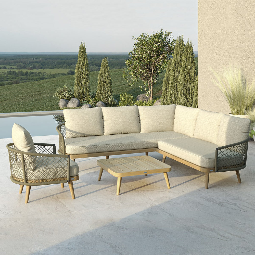 Bali Rope Weave Corner Sofa Set with Lounge Chair Sandstone-Maze-Beaumonde