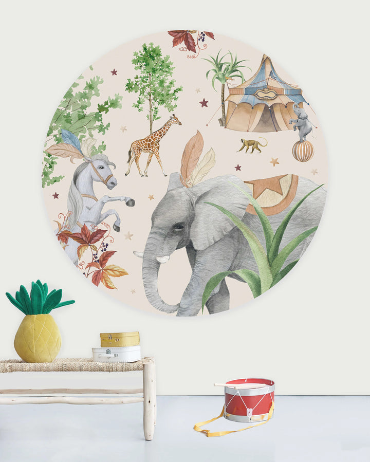 Elephant Wallpaper Circle Mural