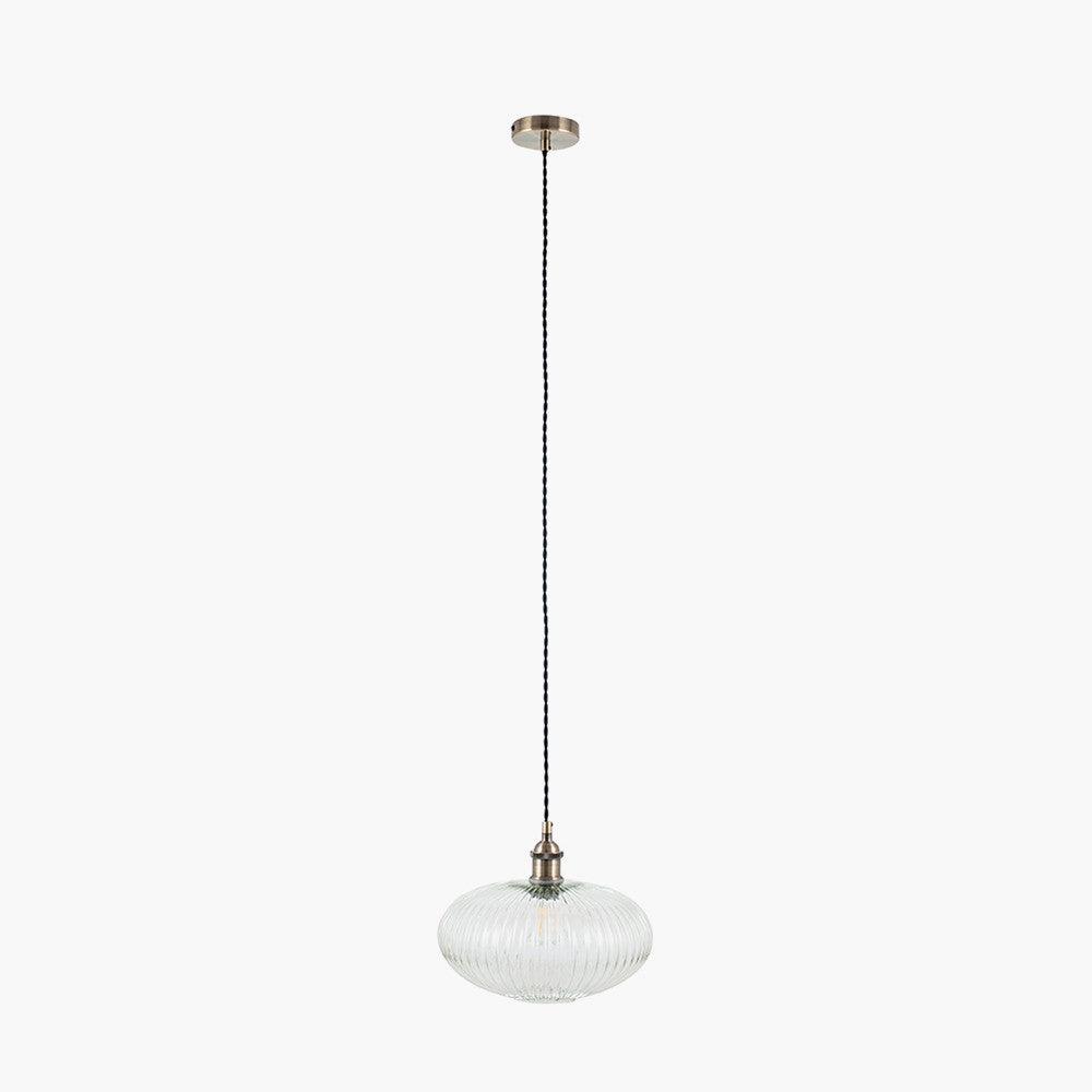 Beau&Co Elin Clear Ribbed Glass Oval Pendant