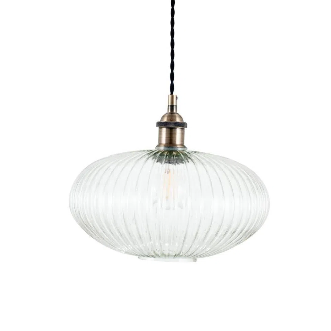 Beau&Co Elin Clear Ribbed Glass Oval Pendant