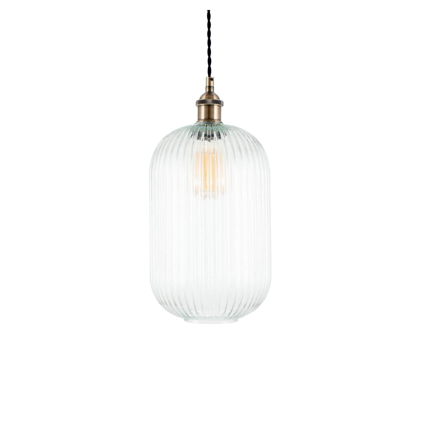 Beau&Co Elin Clear Ribbed Glass Tall Pendant