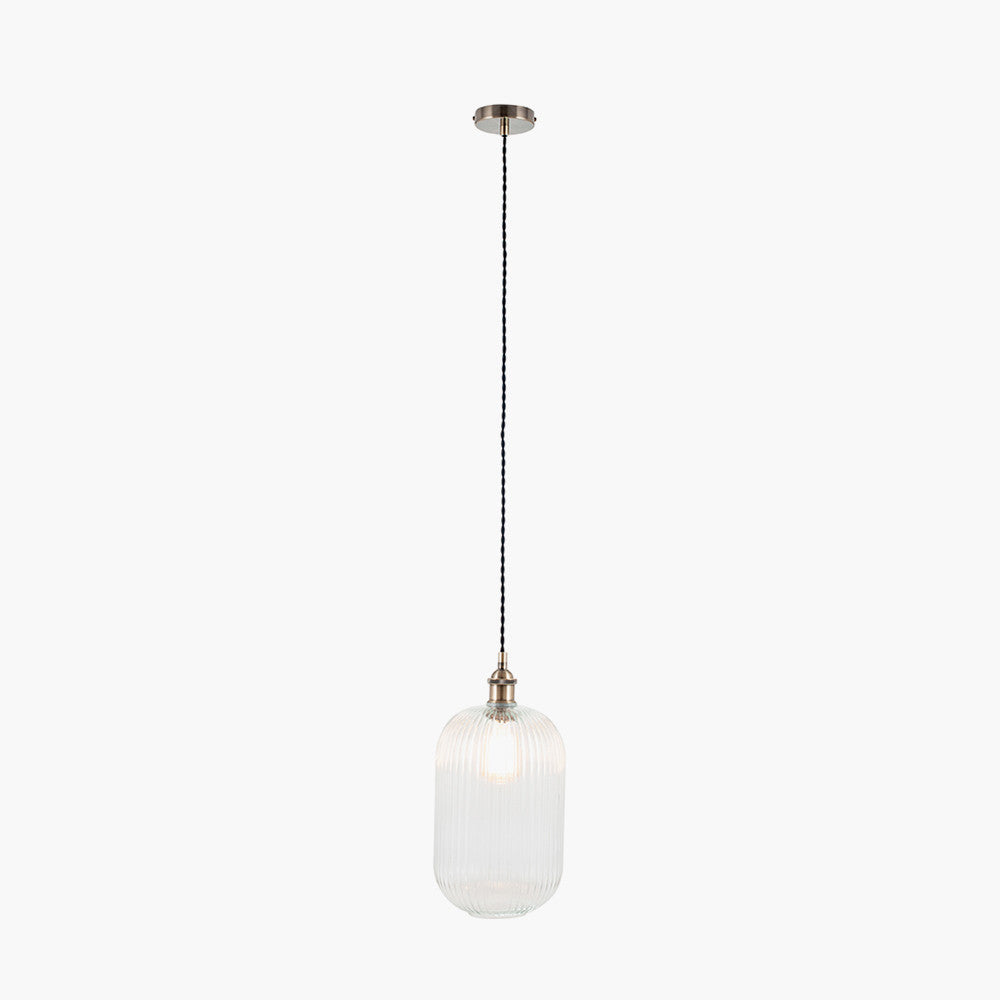 Beau&Co Elin Clear Ribbed Glass Tall Pendant