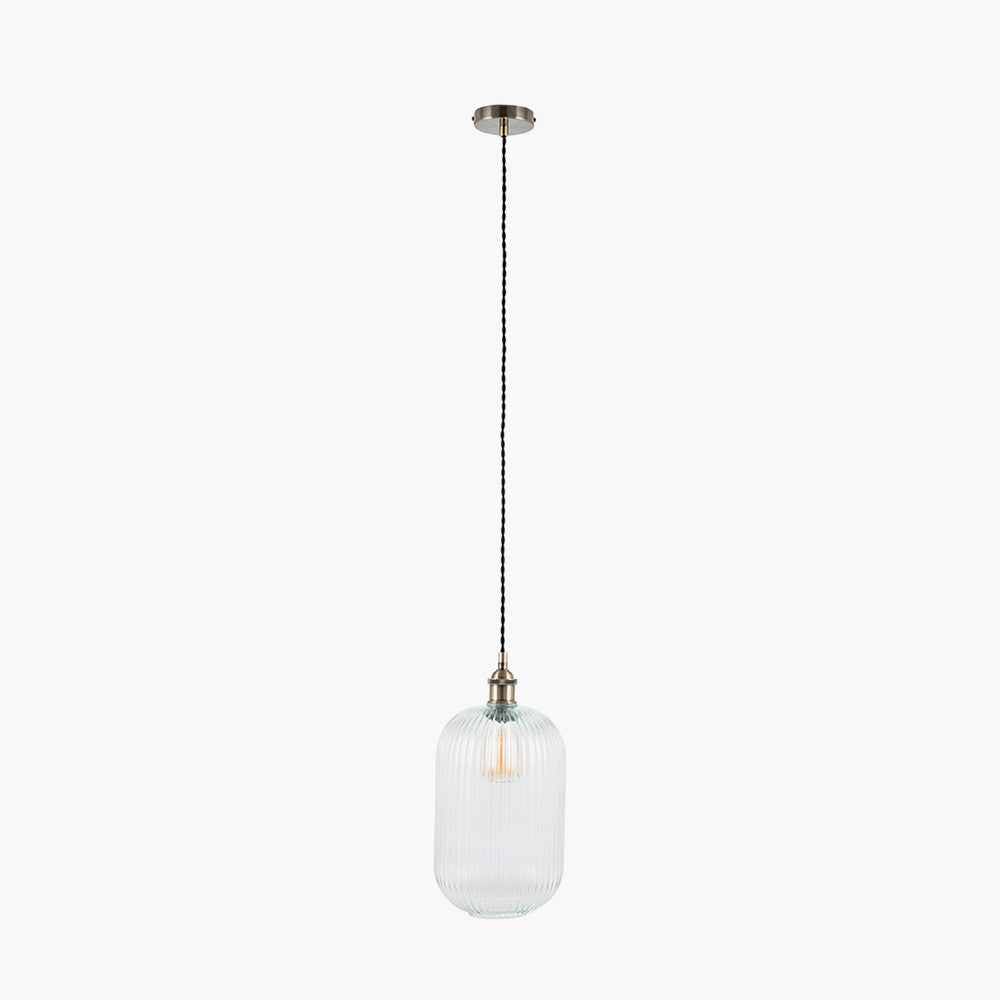 Beau&Co Elin Clear Ribbed Glass Tall Pendant