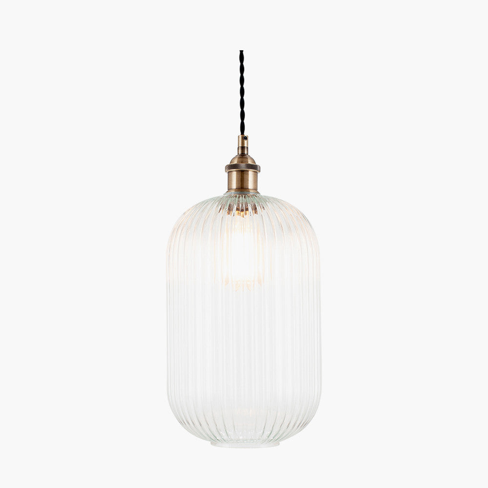 Beau&Co Elin Clear Ribbed Glass Tall Pendant