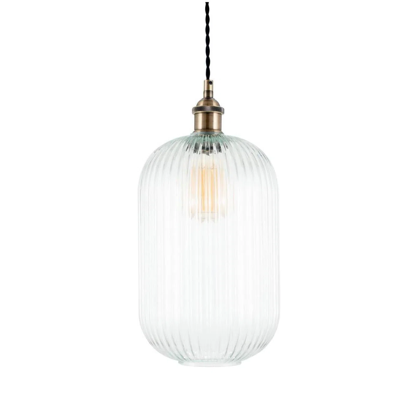 Beau&Co Elin Clear Ribbed Glass Tall Pendant