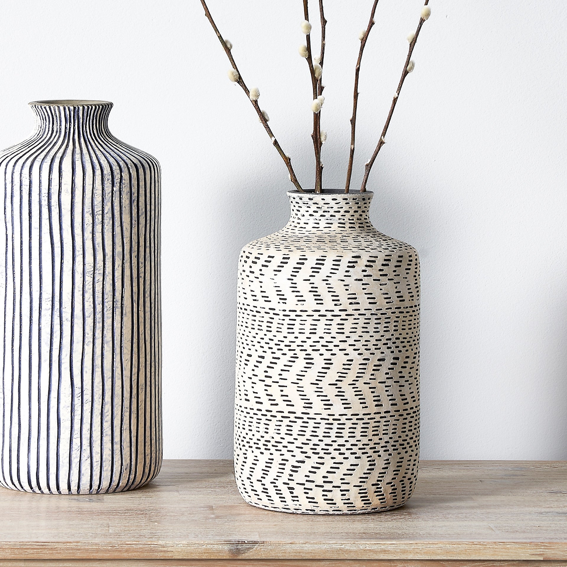 Beau&Co Espen Natural and Black Stoneware Aztec Design Vase