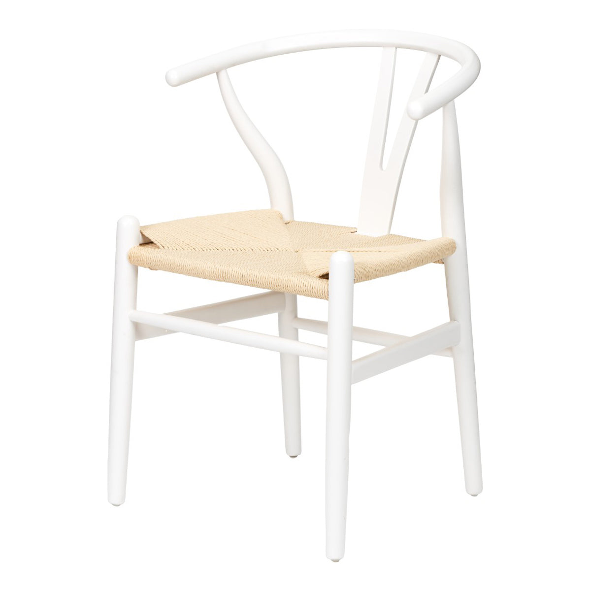 Beau&Co Leif White Beech Wood and Natural Paper Rope Dining Chair