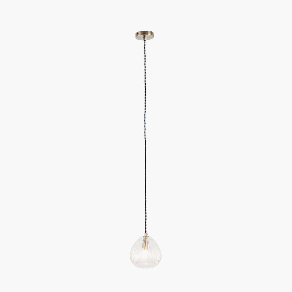 Beau&Co Saga Clear Ribbed Glass Teardrop Pendant
