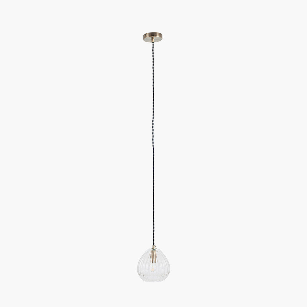 Beau&Co Saga Clear Ribbed Glass Teardrop Pendant