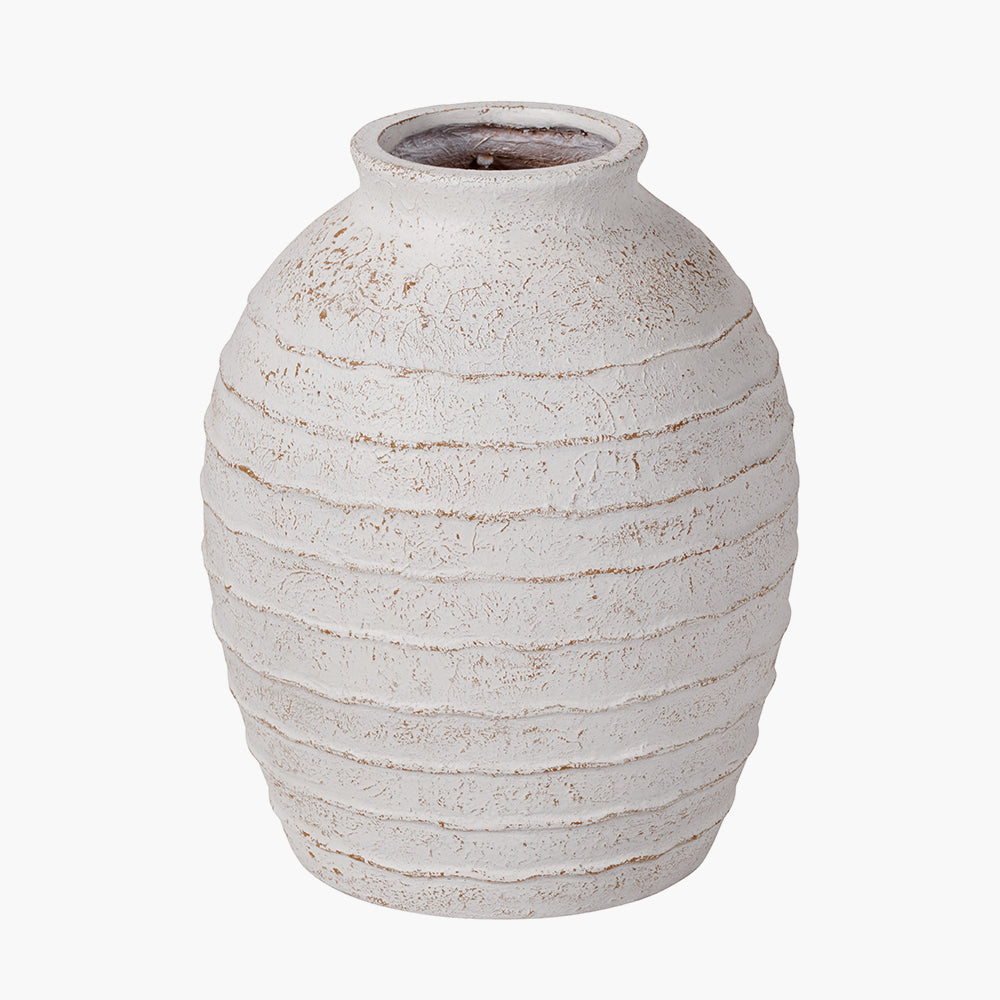 Beau&Co White Wash Fibrestone Decorative Ribbed Vase Large
