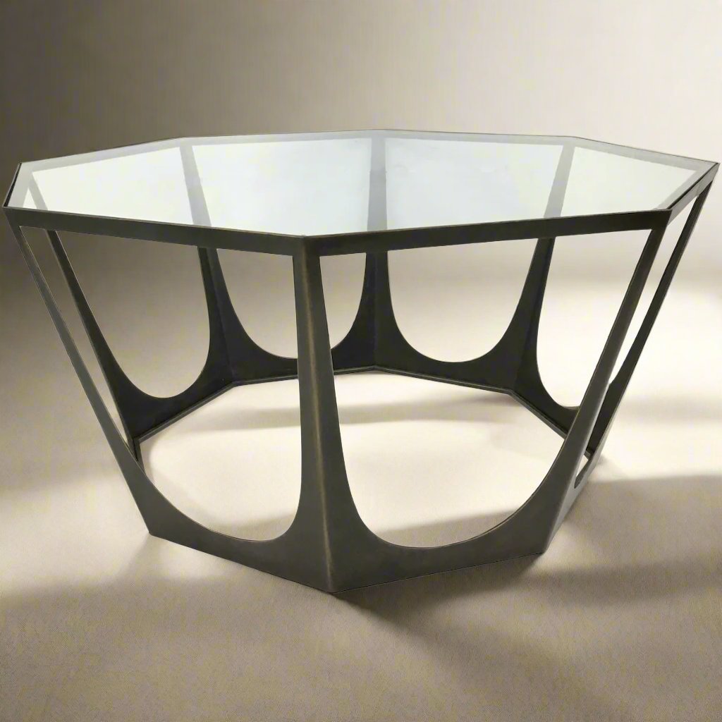 Beaumonde Home Bronze Gilded Octagonal Glass Coffee Table