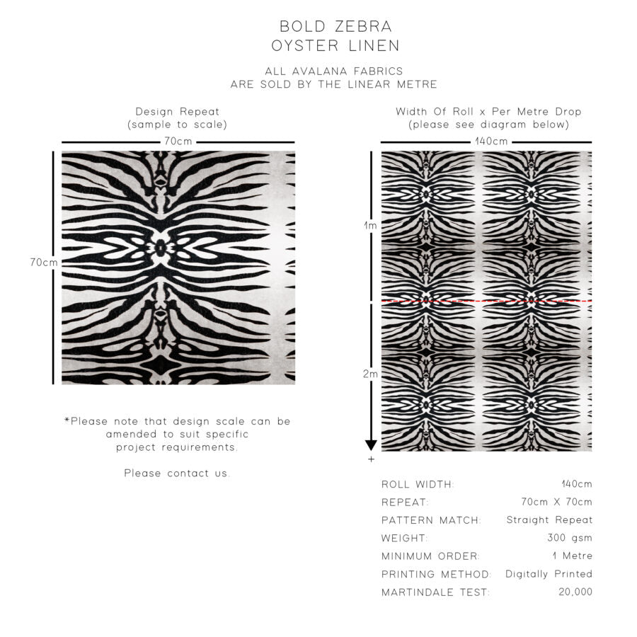 Bold Zebra Oyster Linen Fabric
