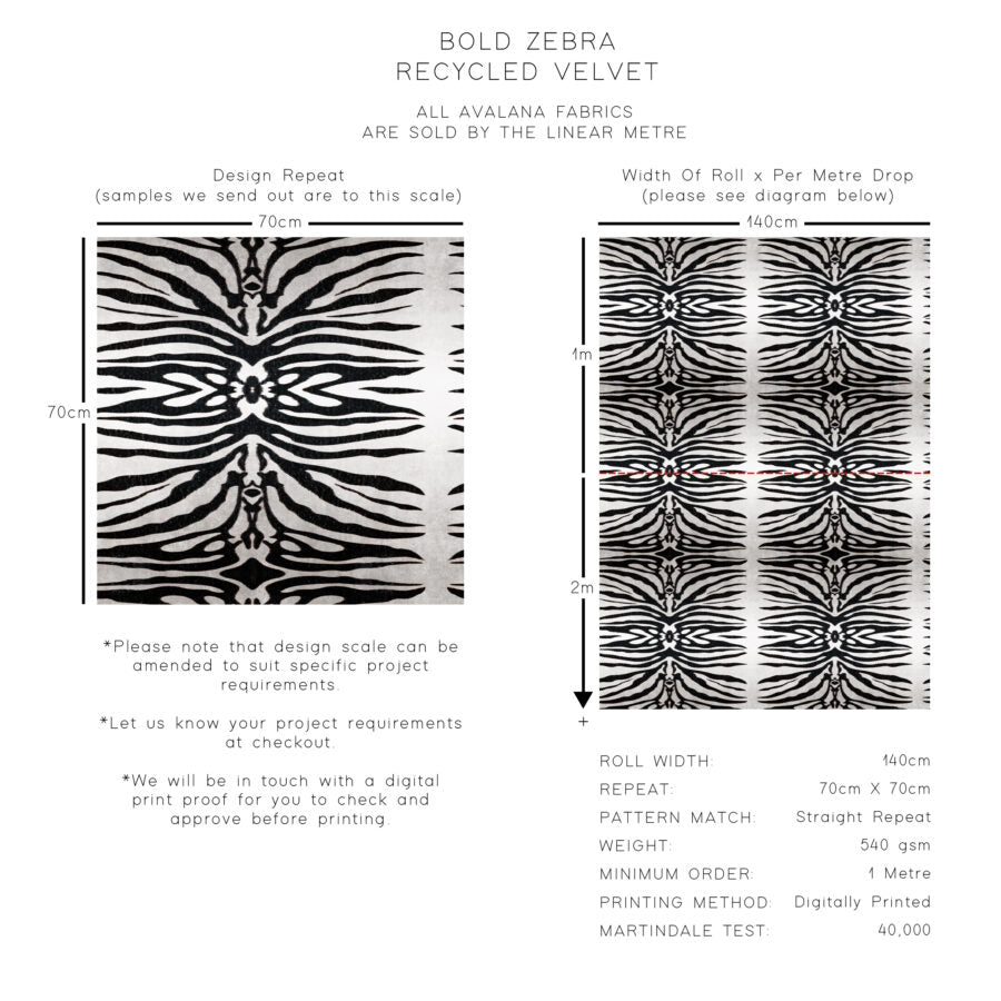 Bold Zebra Recycled Velvet Fabric