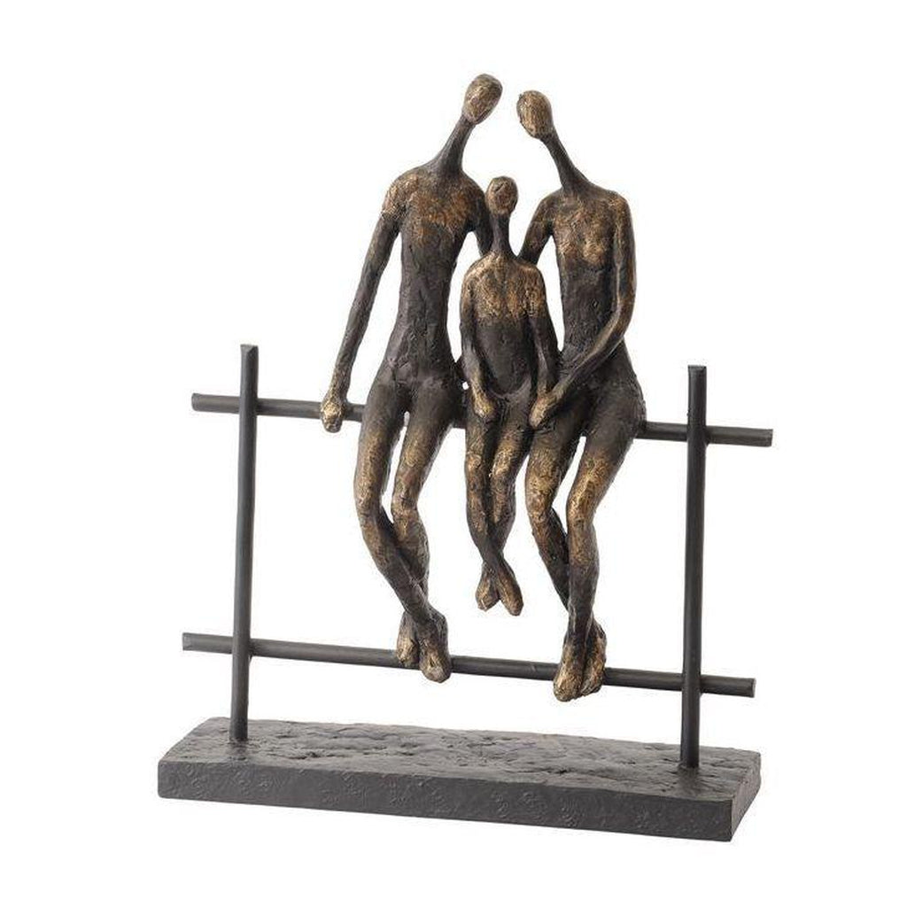 Bronzed Family Trio Bench Sculpture