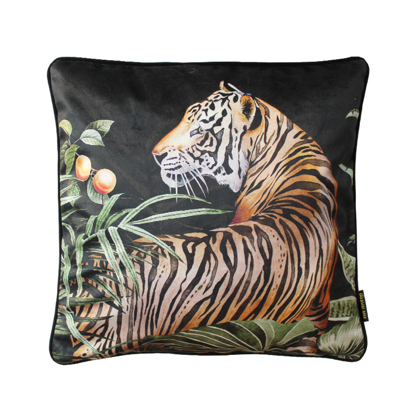 Caspian Tigress Piped Velvet Cushion