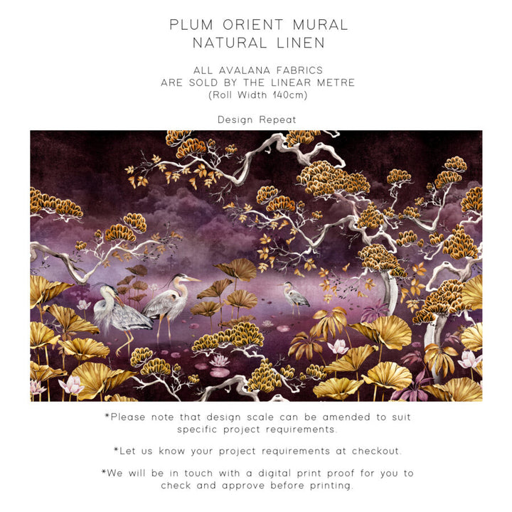 Plum Orient Natural Linen Fabric