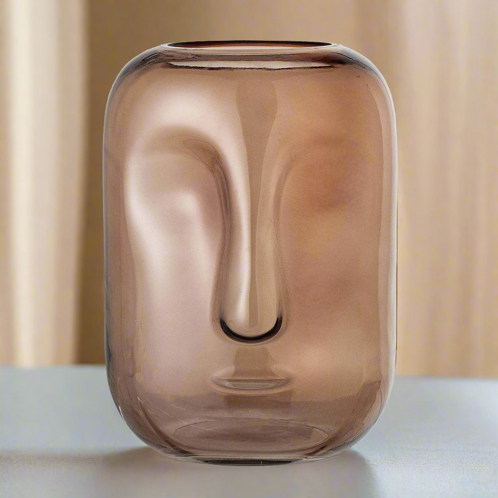 Face Glass Vase - Brown