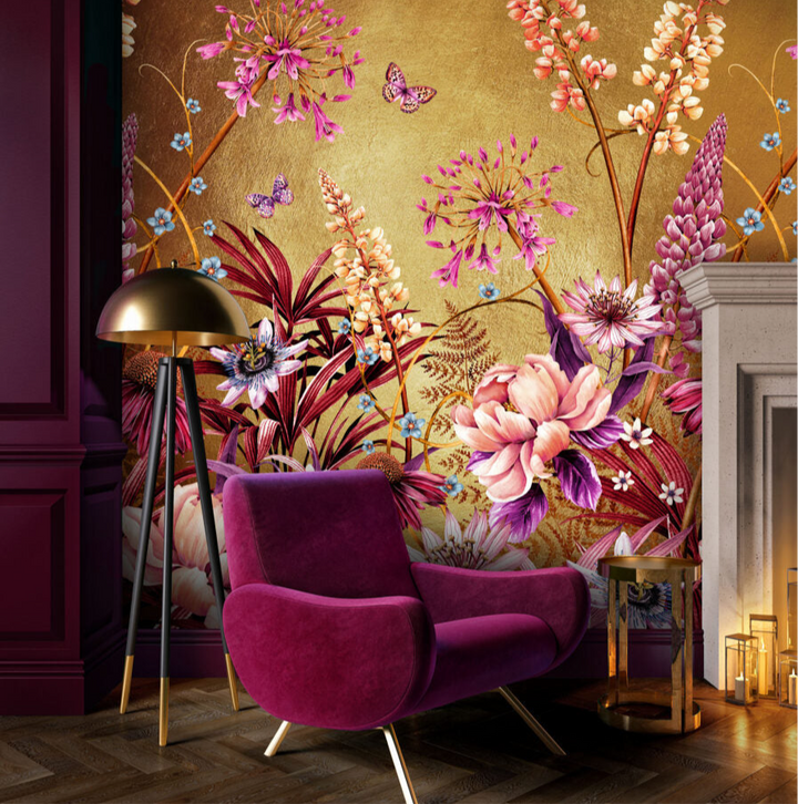 Blooms Of Midas Metallic Gold Wallpaper Mural