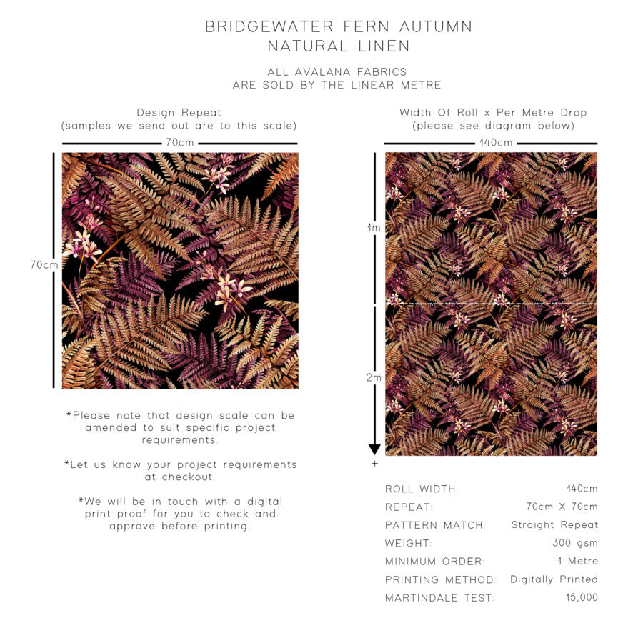 Bridgewater Fern Autumn Natural Linen Fabric