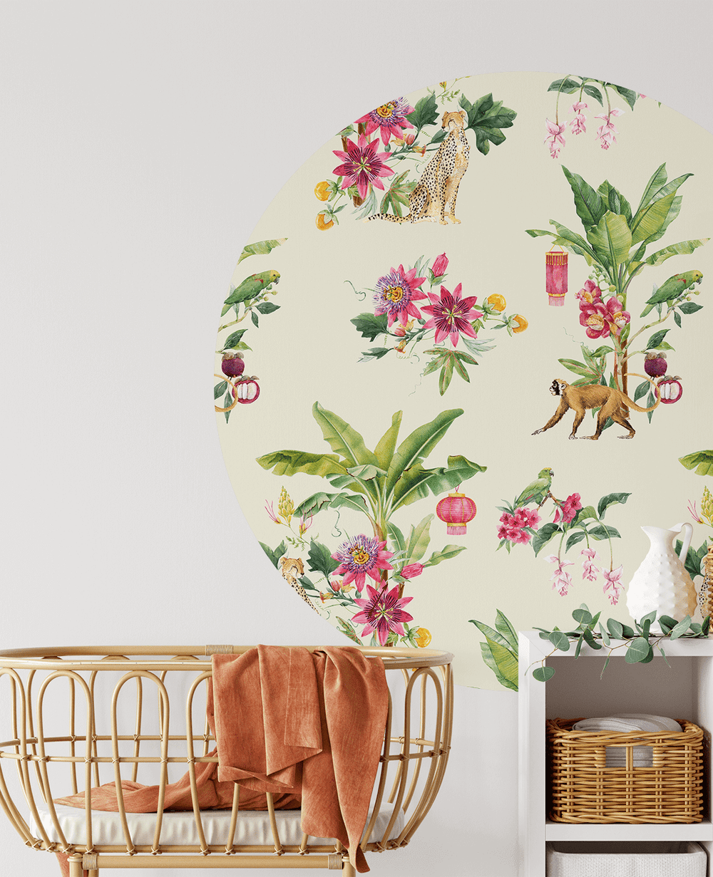 Floral Festival Vanilla Wallpaper Circle Mural