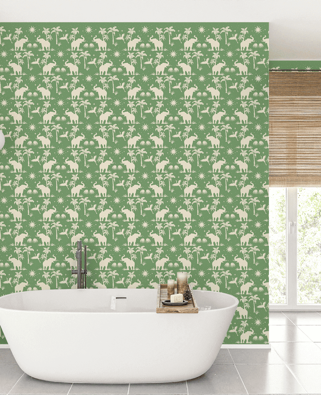 Generous Jungle Green Repetitive Wallpaper