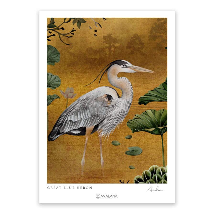 Gold Standing Heron Art Print