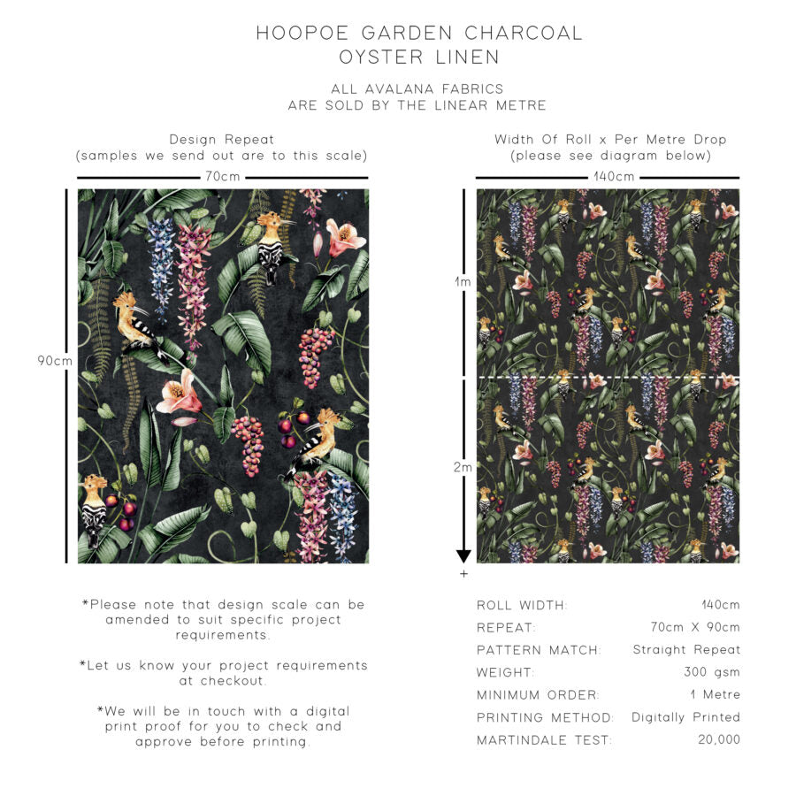 Hoopoe Garden Oyster Linen Fabric