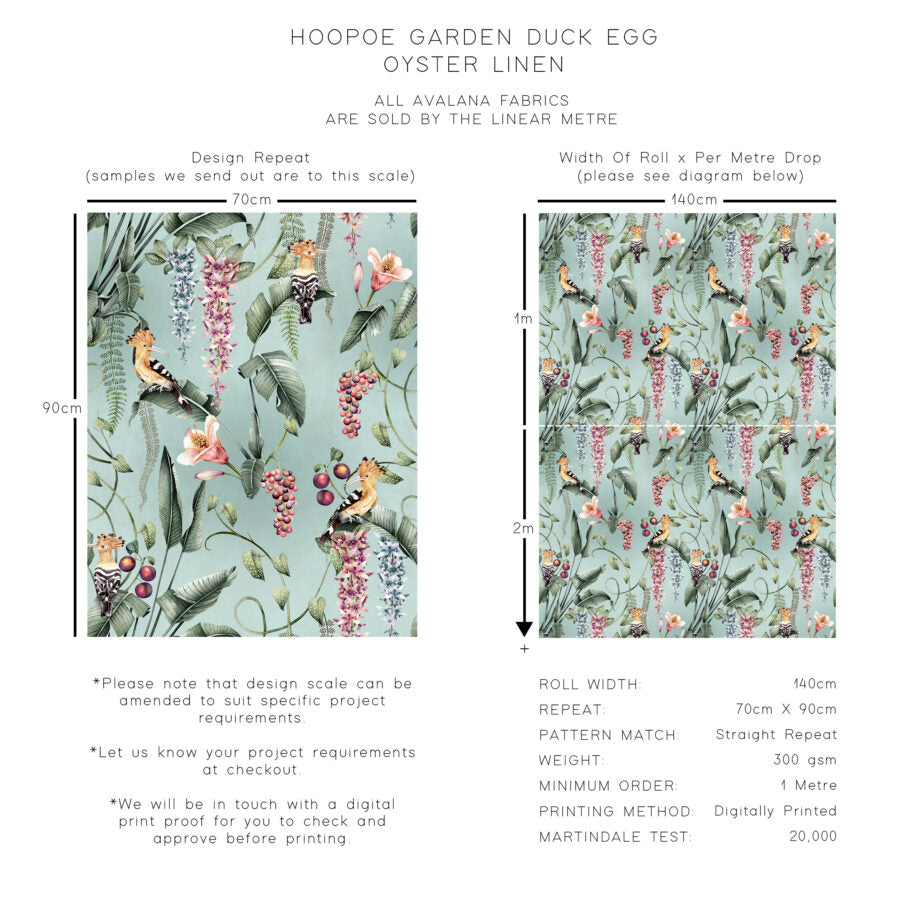 Hoopoe Garden Oyster Linen Fabric