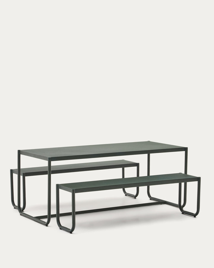 Sotil Set of 2 Galvanised Steel Benches and Table