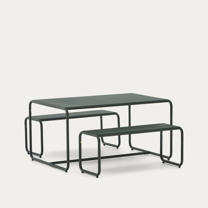 Sotil Set of 2 Galvanised Steel Benches and Table