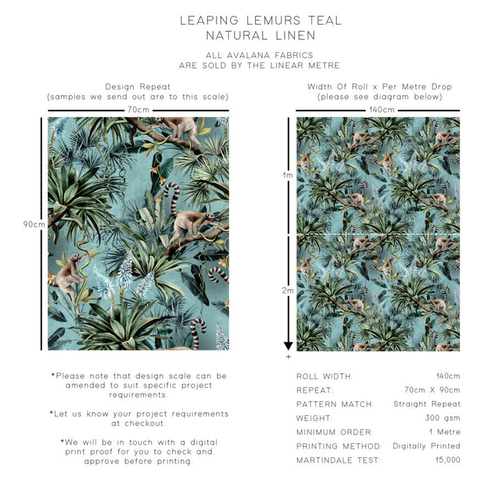 Leaping Lemur Natural Linen Fabric