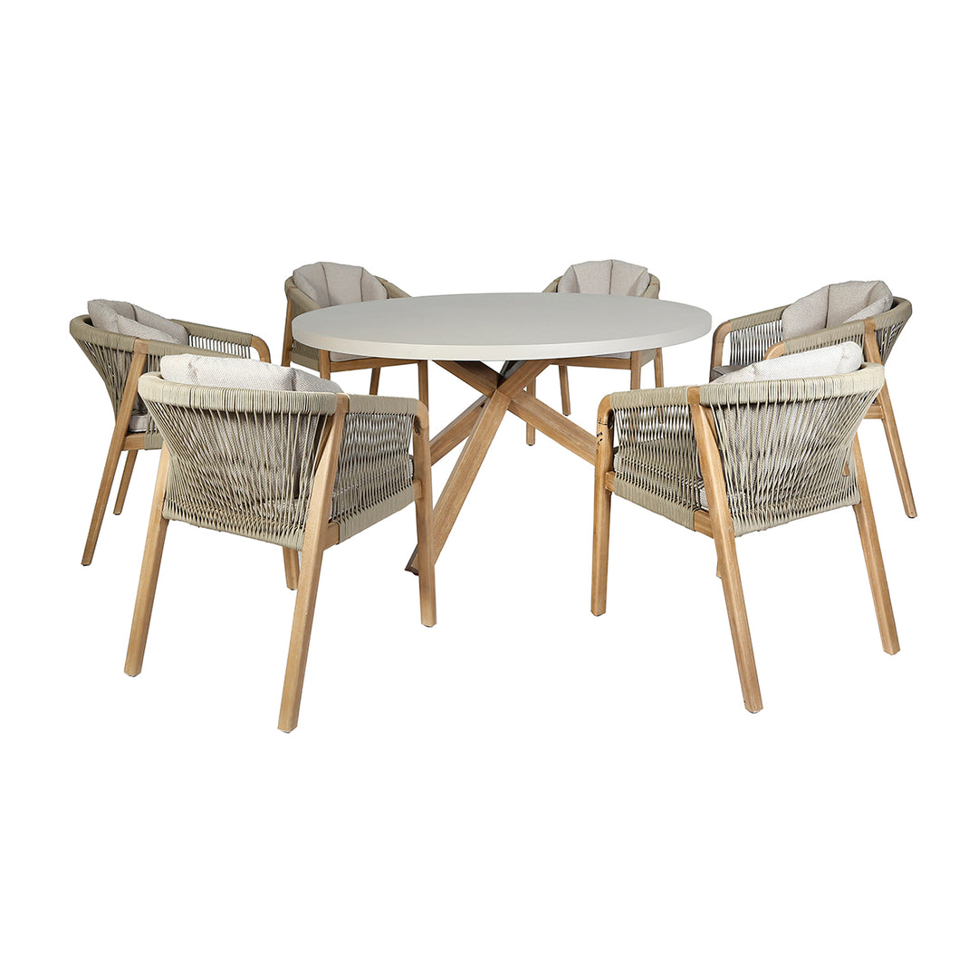 Maze Living Martinique 6 Seat Round Dining Set - Light Brown-Beaumonde