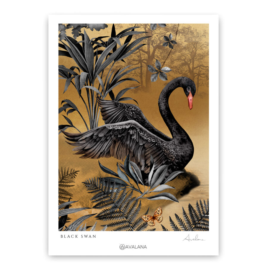 Golden Nesting Swan Art Print
