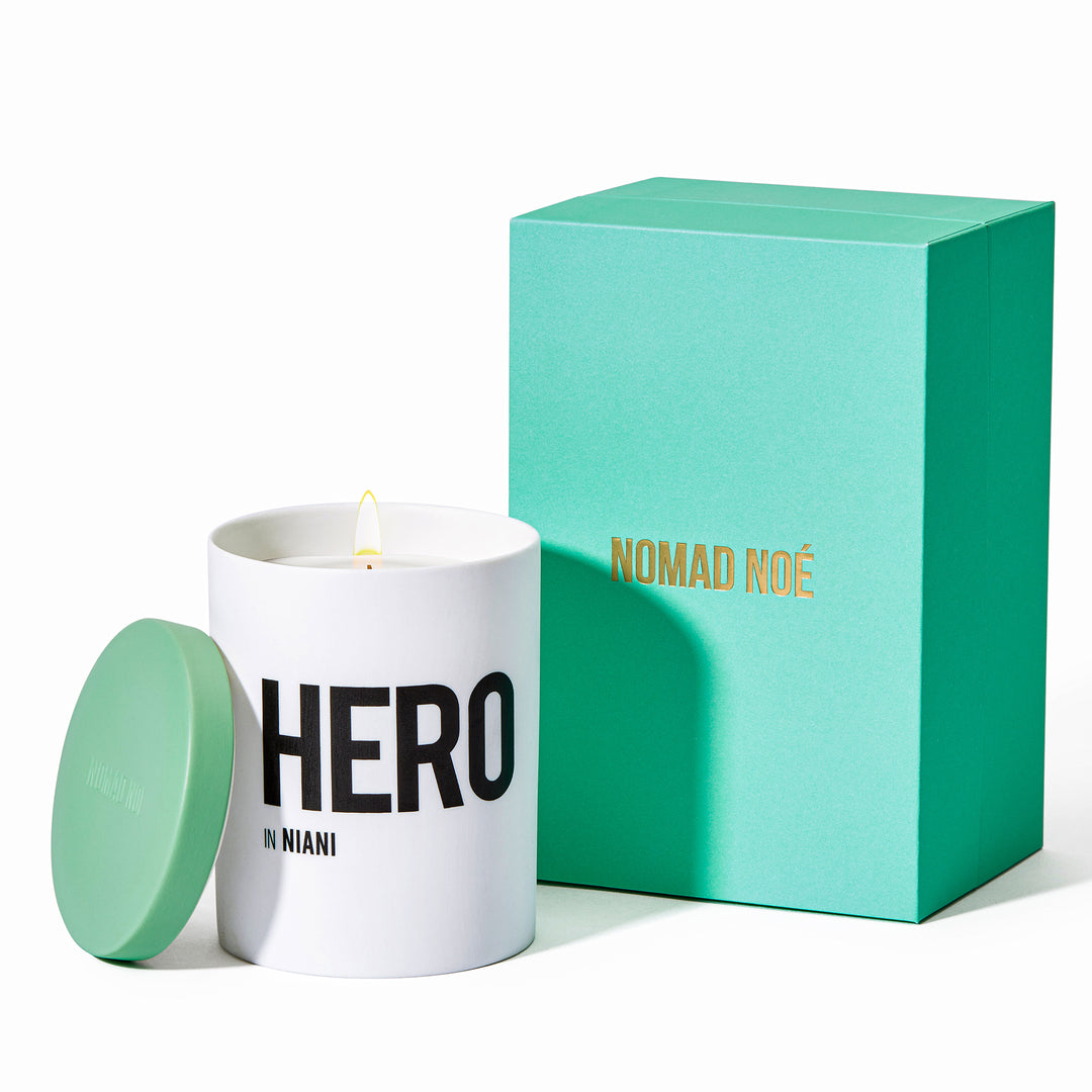 Nomad Noé Hero Candle in a porcelain vessel, featuring a luxurious blend of vanilla, tonka bean, and amber, 220g.