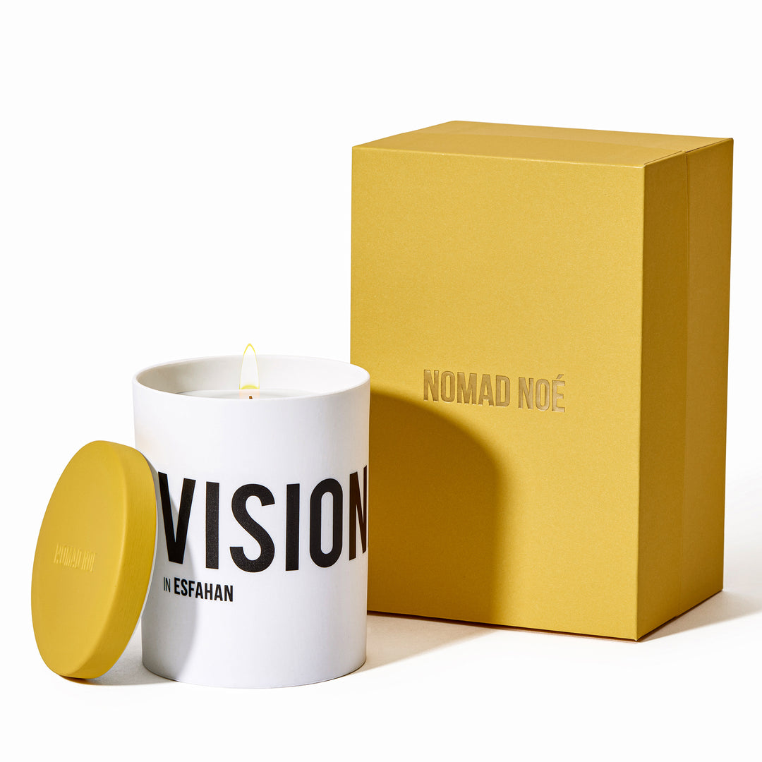 Close-up of the Nomad Noé Visionary in Esfahan Candle, highlighting its smooth wax and luxurious scent