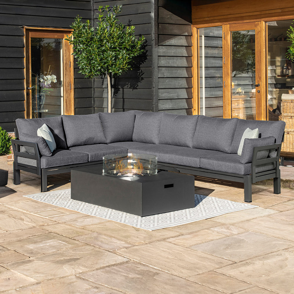 Oslo Corner Group with Rectangular Gas Fire Pit Table - Charcoal-Maze Living-Beaumonde