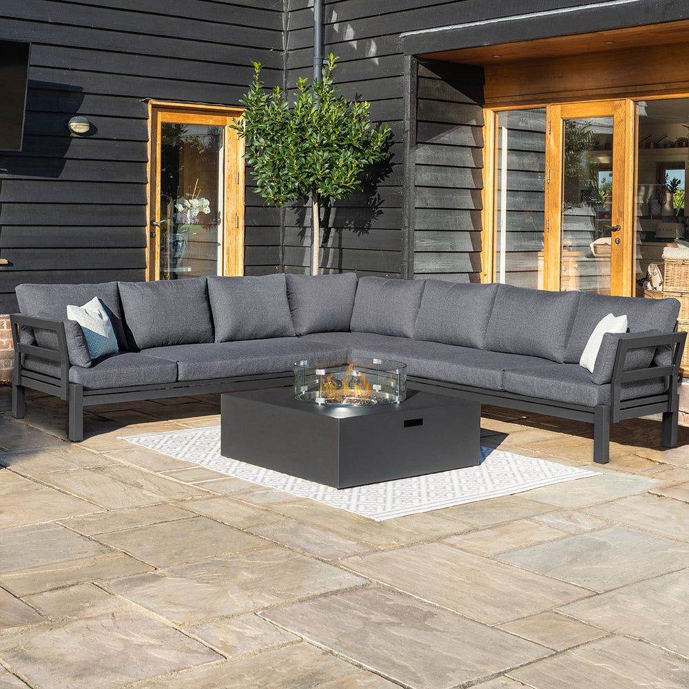 Oslo Large Corner Group with Square Gas Fire Pit Table - Charcoal-Maze Living-Beaumonde