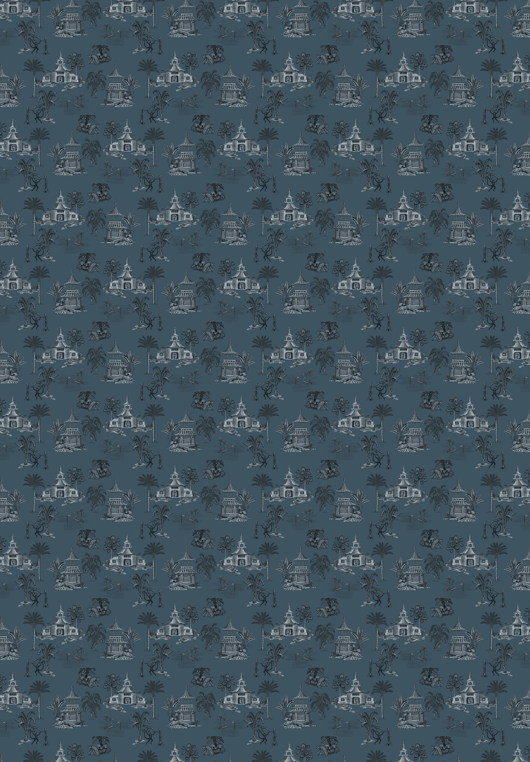 Oriental Teahouse Blues Blue Wallpaper Mural