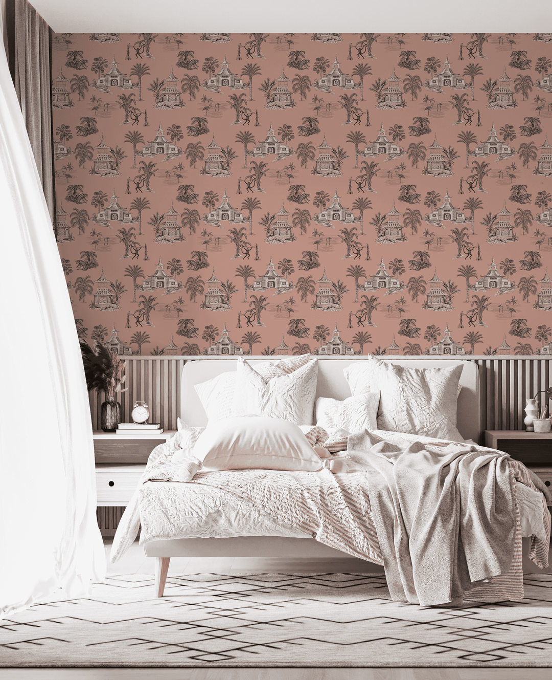 Oriental Teahouse Terra Pink Wallpaper Mural