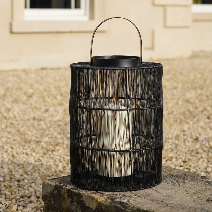 Portofino Wirework Lantern with Glass Insert Black